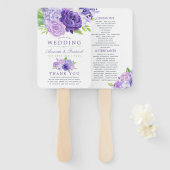 Floral Wedding Programme ultra Violet Waterverf Handwaaier (Voorkant en achterkant)
