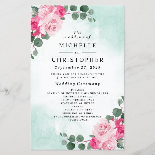 Floral Wedding Programs (programma's voor roze en  (Voorkant)