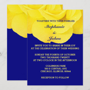 Floral Wedding Roos Golden Yellow Navy Blue Spring Kaart