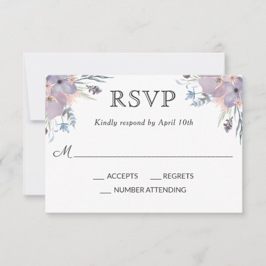 Floral Wedding RSVP Violet Meadow Waterverf (Voorkant)