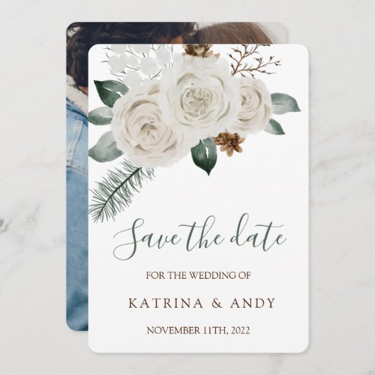 Floral Wedding Save the Date Kaarten (Voorkant / Achterkant)