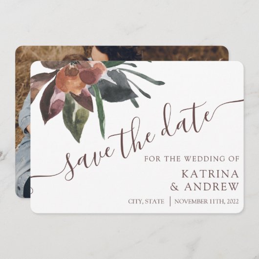 Floral Wedding Save the Date Kaarten (Voorkant / Achterkant)