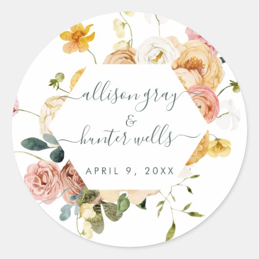 Floral Wedding Seal | Sutton Ronde Sticker (Voorkant)