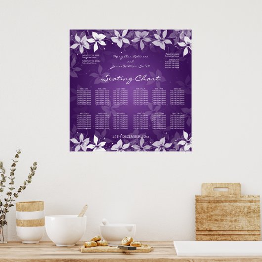 Floral Wedding Seating Chart Exotic Blooms Paars Poster (Keuken)