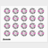  Floral Wedding Stickers met Bright Roze Damask (Vel)