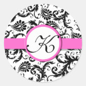  Floral Wedding Stickers met Bright Roze Damask (Voorkant)