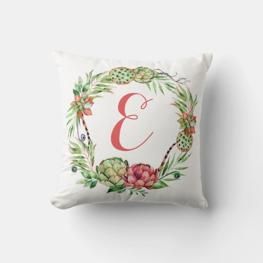  Floral Wedding Succulent | Monogram Kussen (Voorkant)