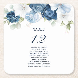 Floral Wedding Table Number 12 Zitplaatje Vierkante Kartonnen Onderzetter