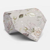 Floral Wedding Tie with Ivory Rose Pattern Stropdas (Opgerold)