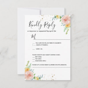Floral Wedding-uitnodiging RSVP-kaart goudschemeri RSVP Kaartje