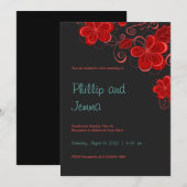 Floral Wedding-uitnodiging voor zwarte en rode Ret Kaart (Voorkant / Achterkant)