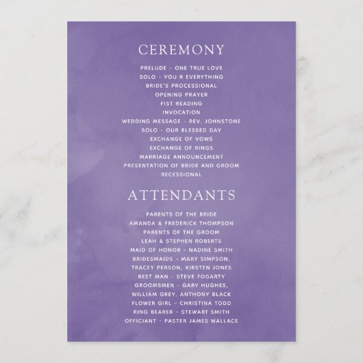 Floral Wedding Waterverf Violet and Plum Programma (Achterkant)