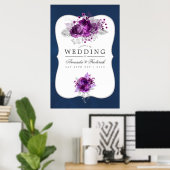 Floral Wedding Welcome Plum and Navy Waterverf Poster (Thuiskantoor)
