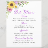 Floral Wedding Wildflower Sunflower Daisy Bar Menu (Devant)