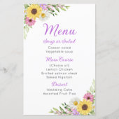 Floral Wedding Wildflower Sunflower Daisy Menu (Devant)