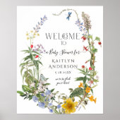 Floral Welcome Baby shower Wilde Waterverf Poster (Voorkant)