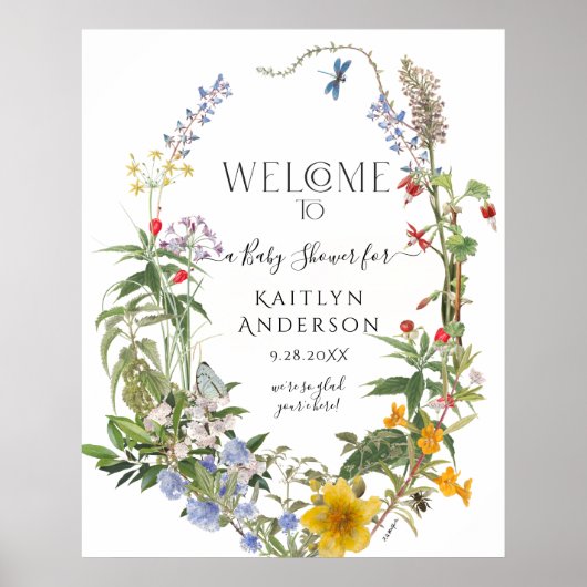 Floral Welcome Baby shower Wilde Waterverf Poster (Voorkant)