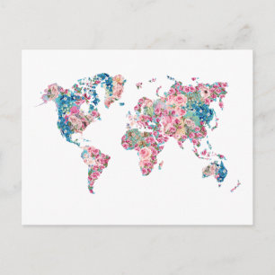 Floral-Wereldkaart Briefkaart