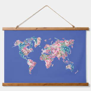 Floral-Wereldkaart Hangend Wandkleed