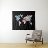 Floral-Wereldkaart Wandkleed (In Situ (horizontaal))