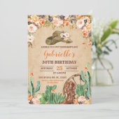 Floral Western Cowgirl Invitation d'anniversaire (Debout devant)