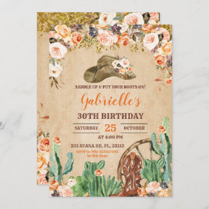 Floral Western Cowgirl Invitation d'anniversaire