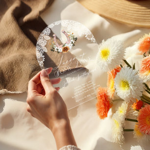 Floral Western Hoefijzer Photo Arch Baby shower Acryl Uitnodigingen