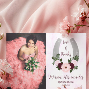 Floral Western Hoefijzer Quinceanera Bedankkaart