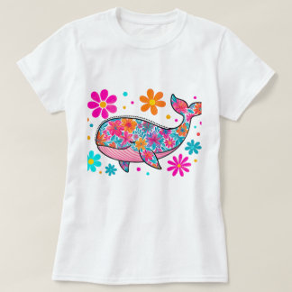 Floral Whale met kleurrijke bloemen – Boho Ocean T-shirt