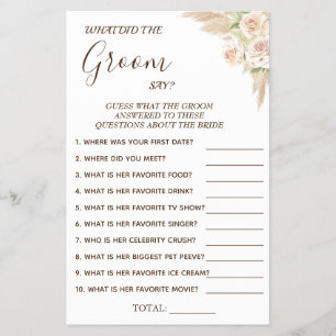 Floral What groom say Vrijgezellenfeest game card Flyer