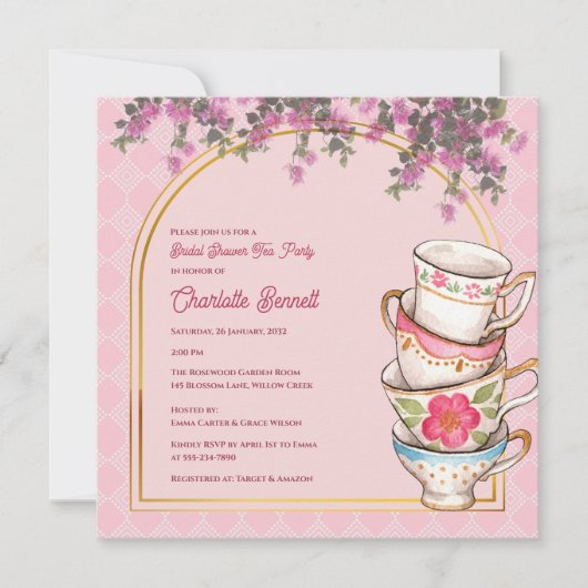 Floral Whimsical Teacup Bridal Shower Invitation (Devant)