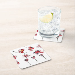 Floral Whispers -Abstract Acrylic Hibiscus & Rose Vierkante Kartonnen Onderzetter