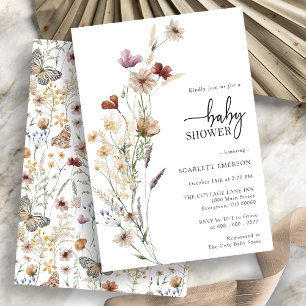 Floral White Baby shower Invitation Kaart