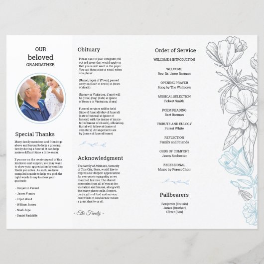 Floral White Begrafenisprogramma Sjabloon (Achterkant)