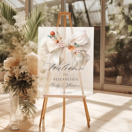 Floral White Bow Baby in Bloom Baby shower Bienven