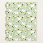 Floral White Chickens op Green Planner (Voorkant)