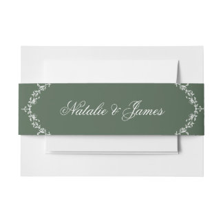 Floral White Emerald Green Old Money Fancy Wedding Uitnodigingen Wikkel