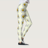 Floral White en Yellow Daisy Flower Leggings (Rechts)