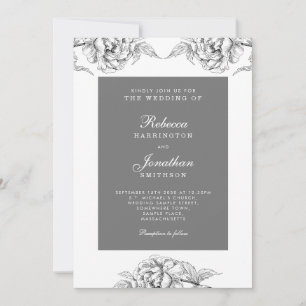 Floral White Grey Botanical Wedding Kaart
