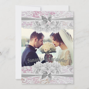 Floral white lace bruiloft foto-uitnodiging kaart