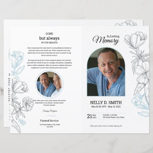 Floral White Modèle du programme funéraire (Devant / Derrière)