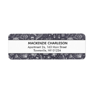 Floral White op zwart lijntekenadres Etiket