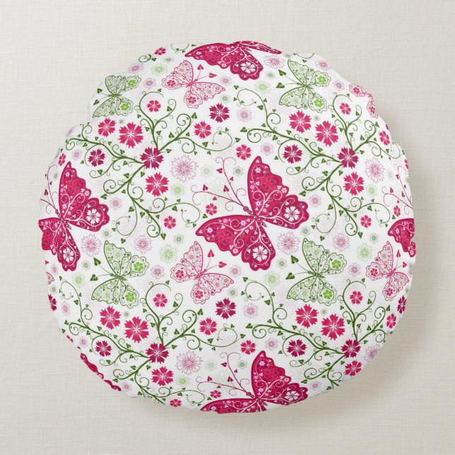 Floral White Pattern Rond Kussen (Voorkant)
