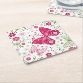 Floral White Pattern Vierkante Kartonnen Onderzetter (Schuin)