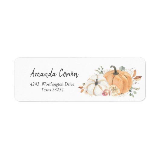 Floral White Pumpkin Return Address Label (Voorkant)