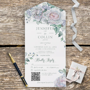 Floral White QR Code Pastels & White Peonies All In One Uitnodiging
