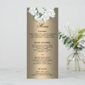 Floral White Rose Bouquet op Bronze Wedding Menu (Staand voorkant)