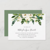 Floral White Roses Greenery Funeral Sympathie Bedankkaart (Voorkant / Achterkant)