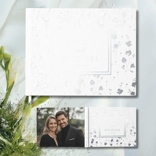 Floral White Silver Livre d'invité Élégant Modèle