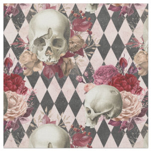 Floral White Skulls en Light Pink Gecontroleerd Stof